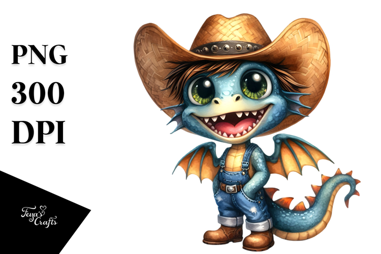 Dragon with Sun Hat | Watercolor Clipart