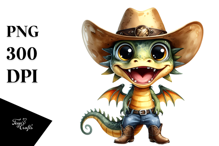 Dragon with Sun Hat | Watercolor Clipart