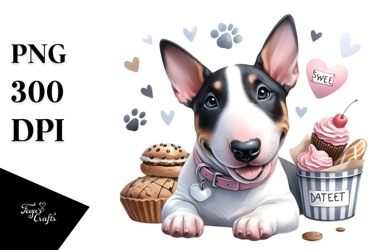 Watercolor Painting with Cute Baby Bull Terrier