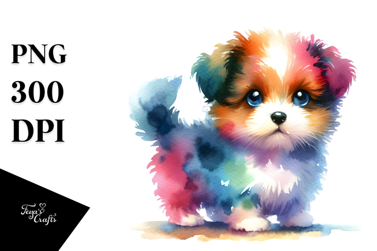 Cute Baby Dog Watercolor, PNG