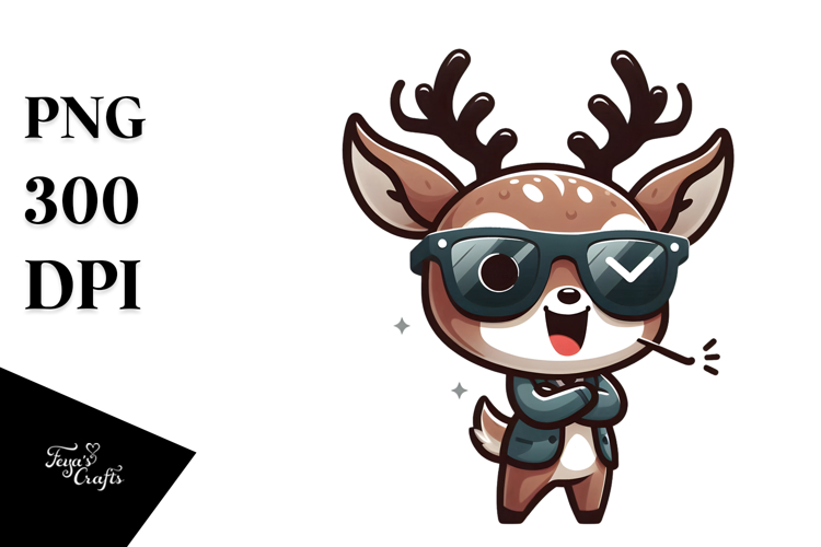 Cute Cartoon Deer with Oversized Sunglasses PNG