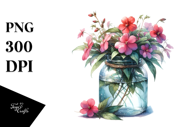 Jar Impatiens Watercolor