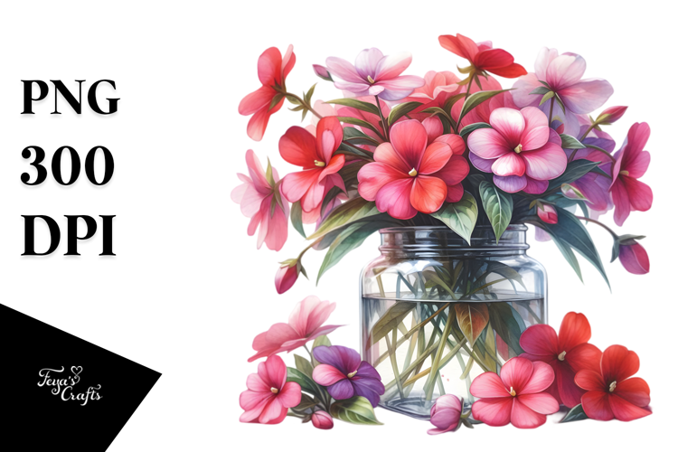 Jar Impatiens Watercolor