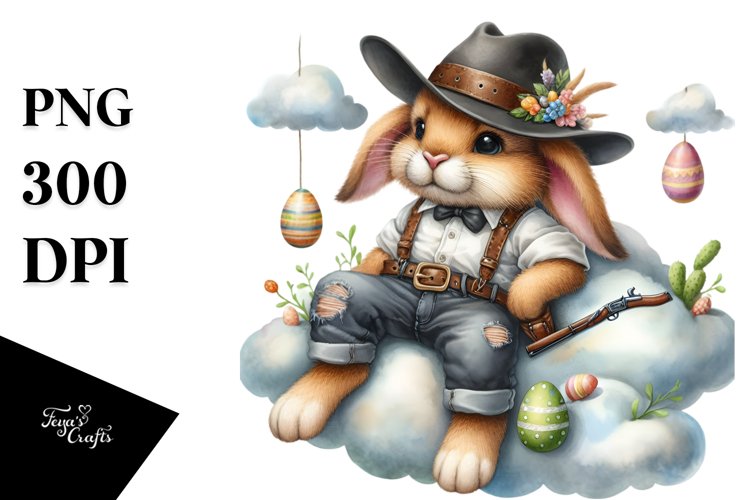 Watercolor Bunny with Leather Jeans PNG