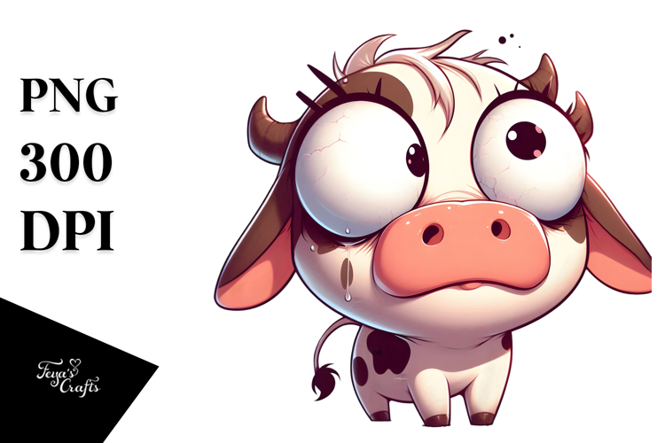 Goofy Cartoon Cow Dramatic Pose PNG