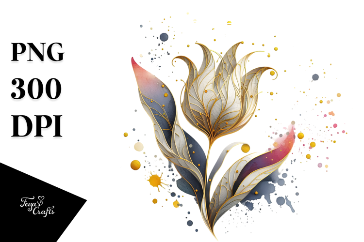 Abstract Tulip with Golden Insertions PNG