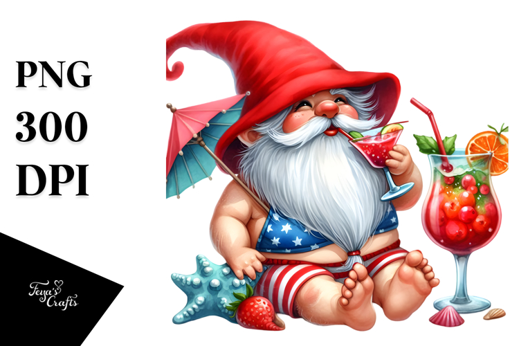 Whimsical Gnome Drinking PNG