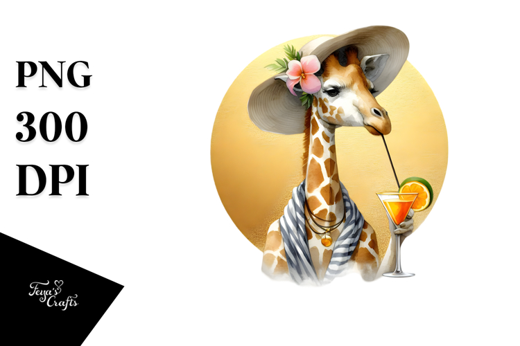Watercolor Giraffe in Beachwear PNG example image 1