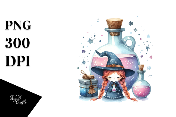 Watercolor Boho Witch, High-Res PNG