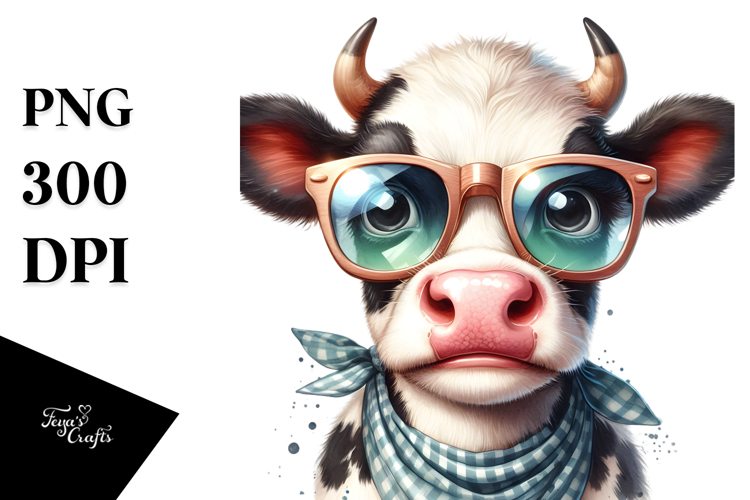 Funny Cow with Sunglasses, High-Res PNG
