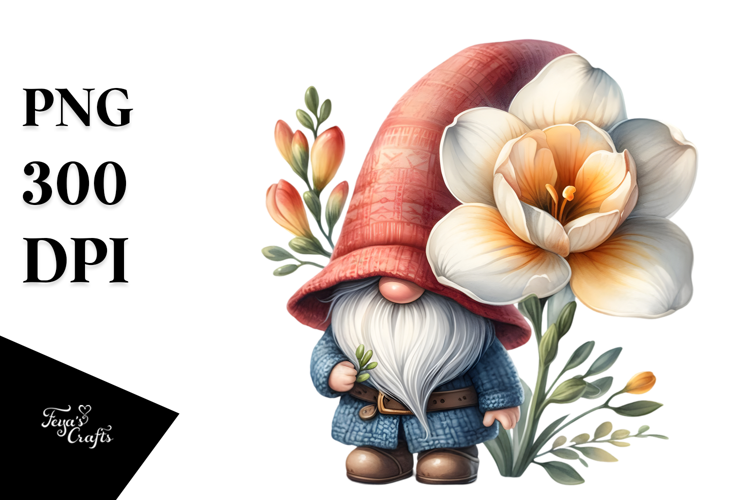 Cute GNOME with Freesia PNG