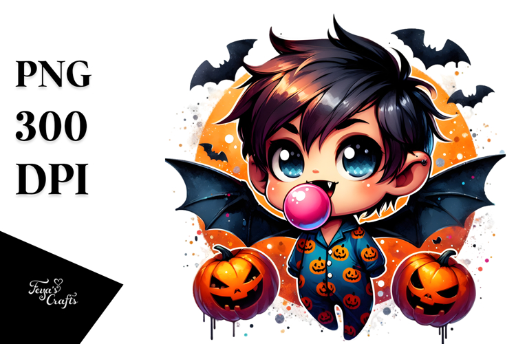 pFunny Chibi-Style Bat Boy in Pajamas PNG