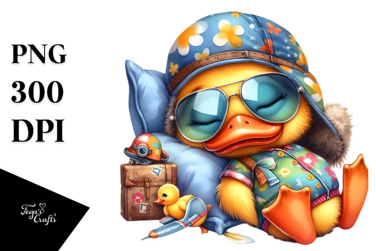 Adorable Baby Duck Sleeping, PNG