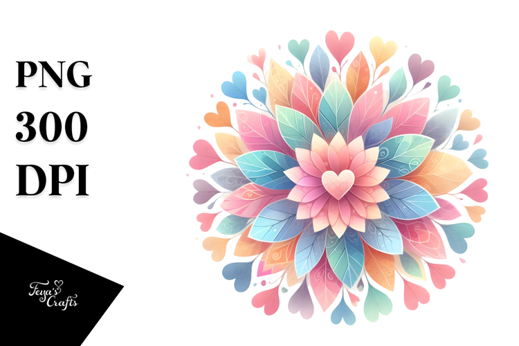 Colorful Boho Flower with Heart Petals PNG