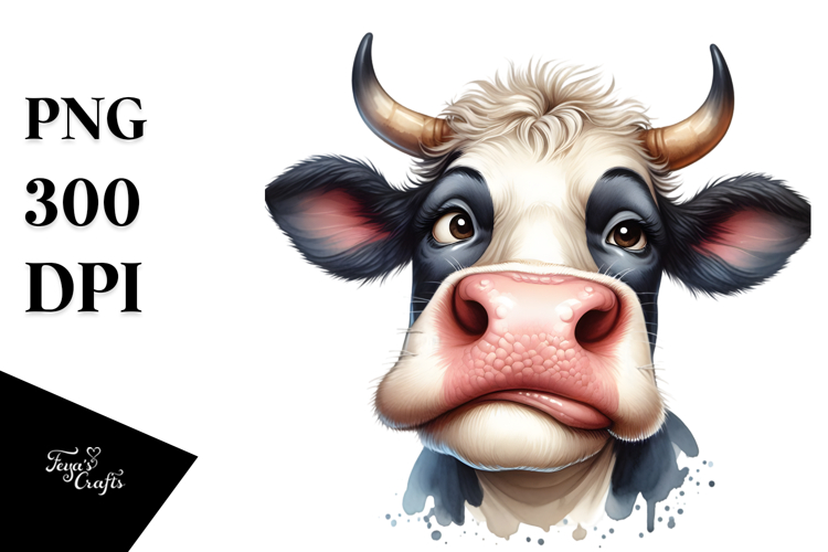 Watercolor Bored Cow Clipart