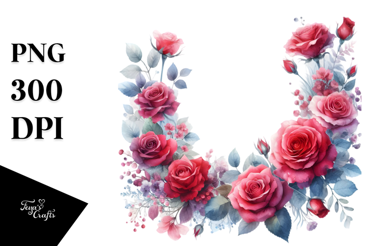 Red Roses Horizontal Frame Watercolor Clipart