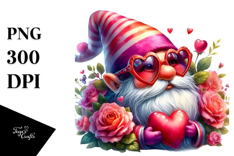 Valentines Gnome with Sunglasses PNG