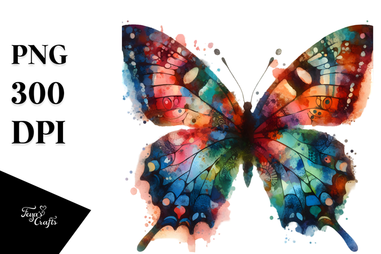 Grungy Butterfly Watercolor Painting with Butterfly