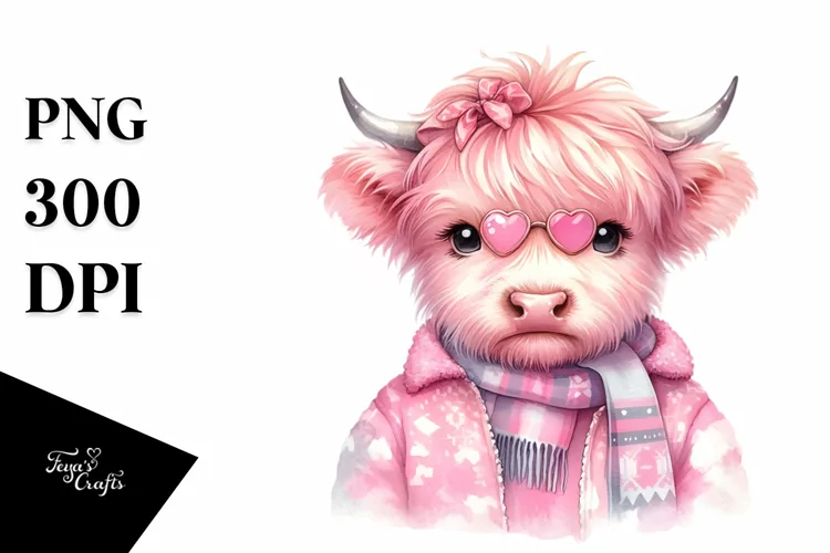 Baby Pink Highland Cow Winter Clothing PNG