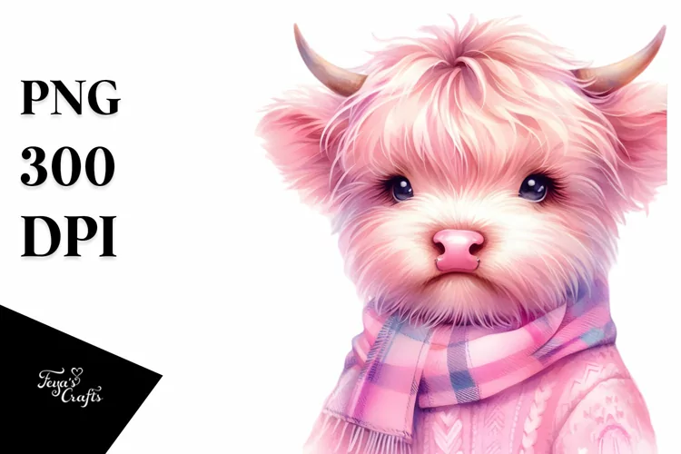 Baby Pink Highland Cow Winter Clothing PNG