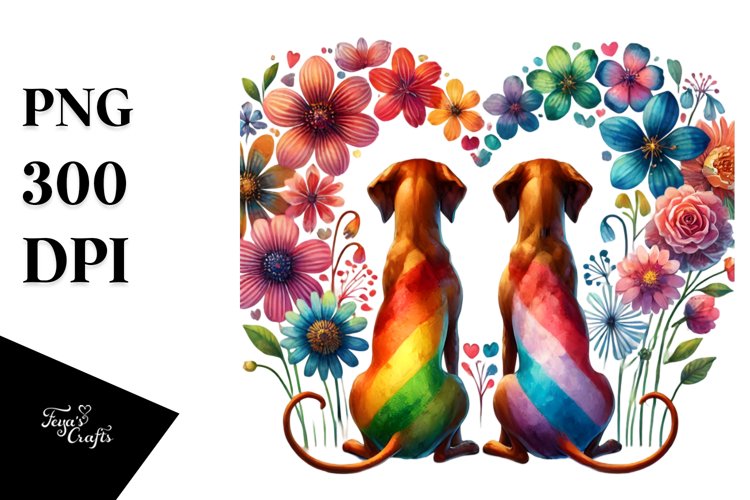 Rhodesian Ridgeback with Rainbow Flowers, Transparent PNG