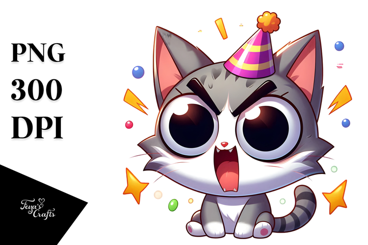 Silly Cartoon Cat with Wide Anime Eyes PNG