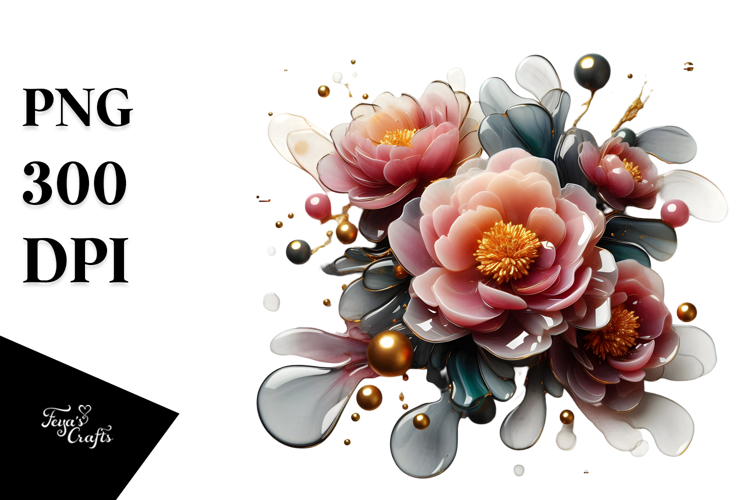 Glossy Peonies Abstract, High-Res PNG example image 1