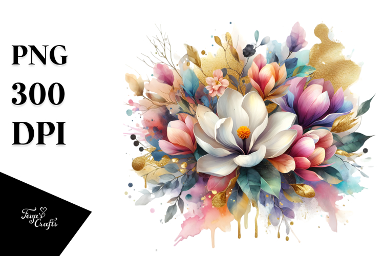 Colorful Bouquet with Gold Foil and Magnolia