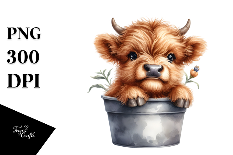 cute Baby Highlannand Cow | Watercolor Clipart