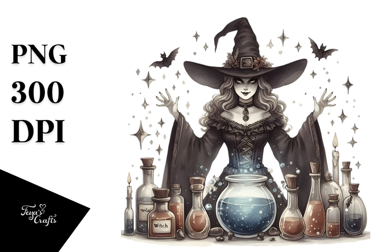 Washed Retro Evil Witch, High-Res PNG