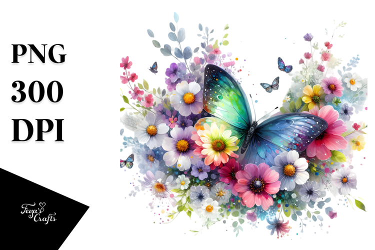 Butterfly Watercolor Painting with Splashes Made of Spring