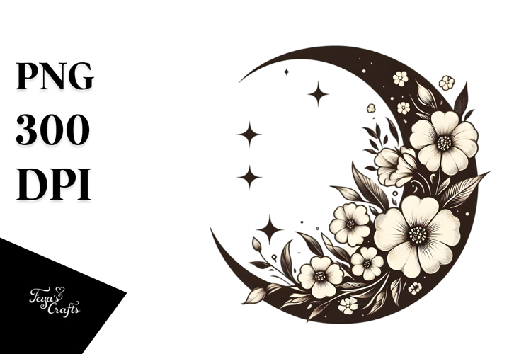 Vibrant Half Moon with Flowers, Transparent PNG