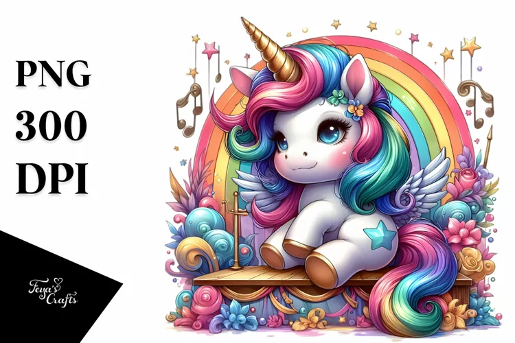 Colorful Baby Unicorn Stage PNG