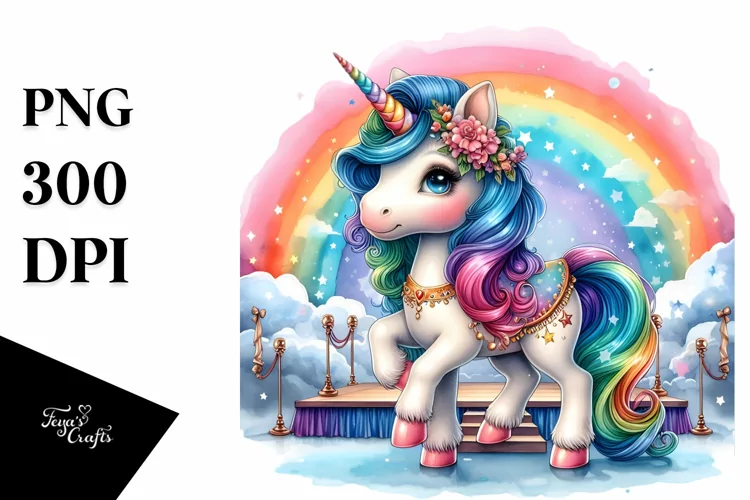 Colorful Baby Unicorn Stage PNG