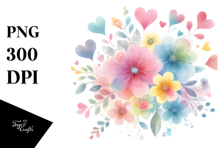 Simple Heart Petal Flower, Artistic PNG example image 1