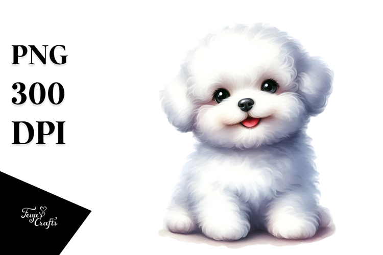 Watercolor Painting with Baby Bichon Frise