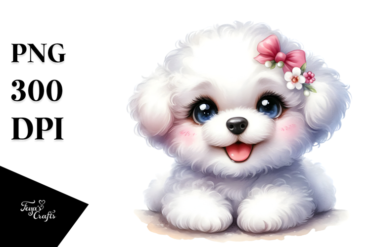 Watercolor Bichon Frise Big Eyes Happy PNG