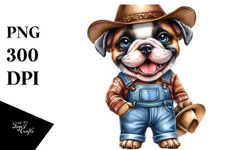 Abstract Bulldog Hat Jeans Watercolor Happy