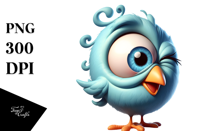 Cute Cartoon Bird with Winking Eye PNG