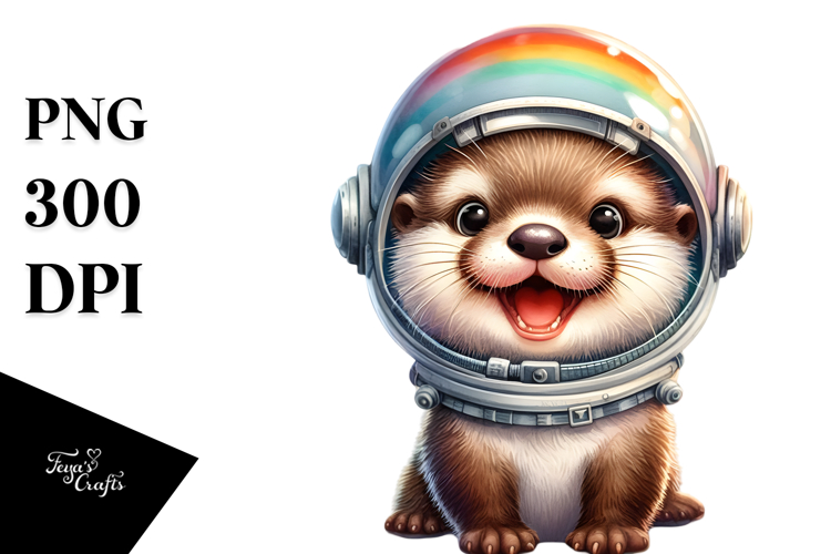 cute Baby Otter with Astronaut Helmet PNG