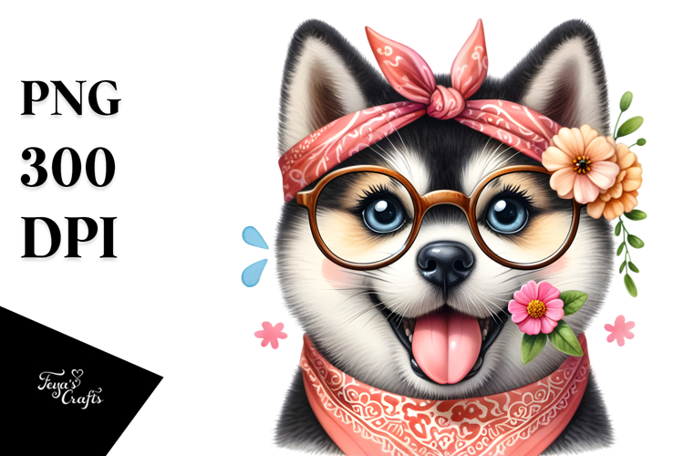Standing Akita Watercolor Clipart Caricature