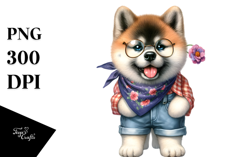 White Standing Akita Watercolor Clipart