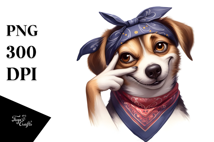 Playful Dog with Bandana PNG