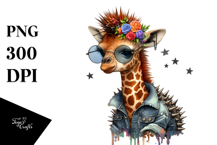 Cute Baby Giraffe Punk PNG