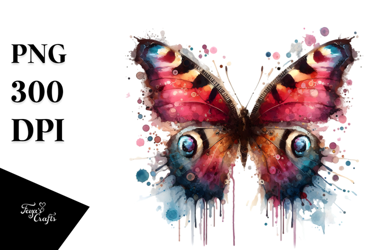 Vibrant Grungy Butterfly Watercolor PNG