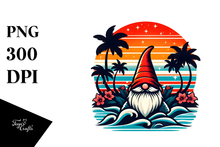 Retro Tropical Gnome Sunset PNG
