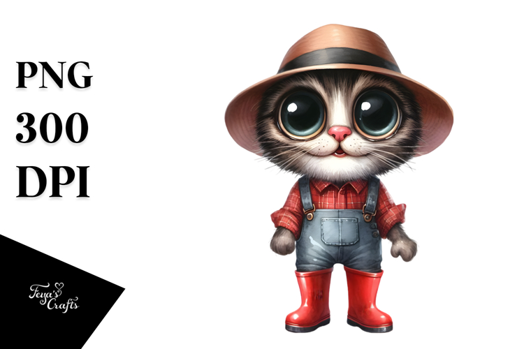 Confused Cat Hat Rain Boots White Background | Clipart