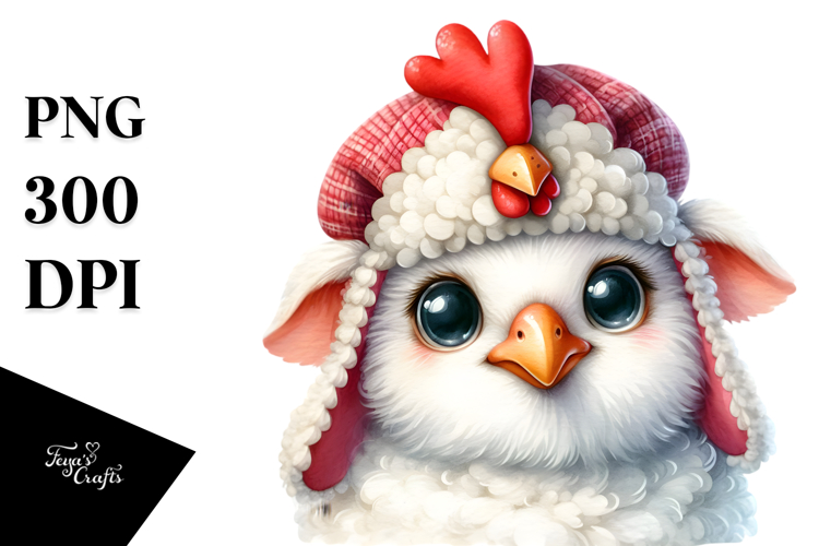 Watercolor Funny Rooster Lamb with Hat, Transparent PNG