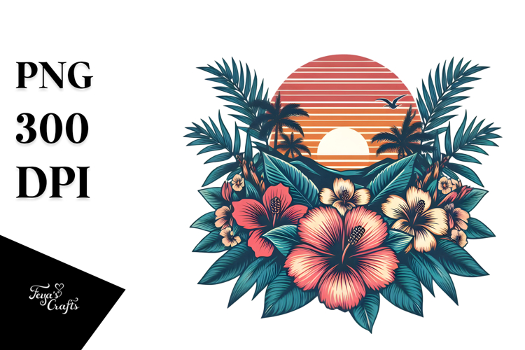 Vintage Flower Sunset Tshirt Design PNG