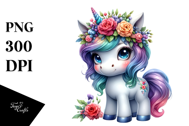 Cute Unicorn with Floral Wreath, Transparent PNG